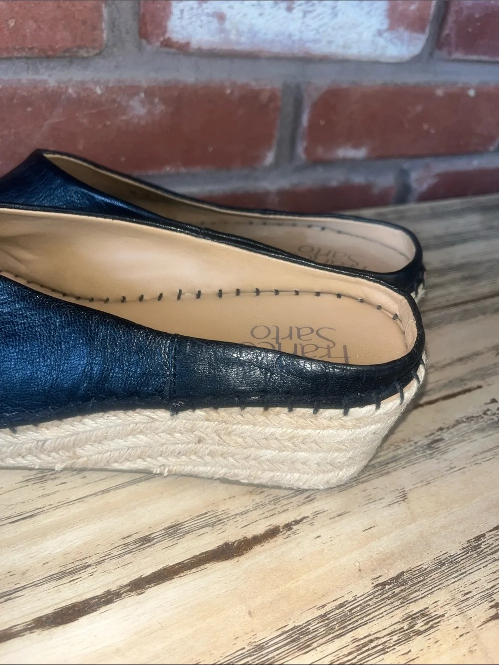 Franco Sarto L-Pine Black Leather Espadrille Platform Slide 9